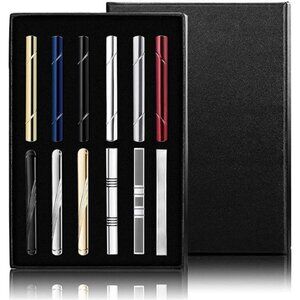 Mens Tie Clip Set Black Silver Bar Clips Wedding Business Formal Accessories